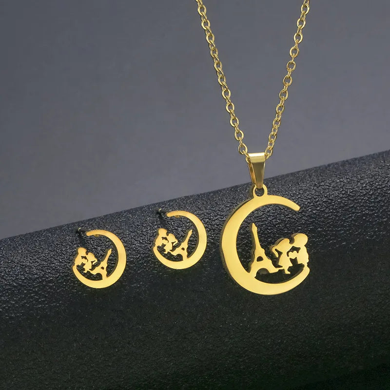 10 PiecesHip Hop Personalized Accessories Stainless Steel Necklace Fashion Jewelry Set for Women Smooth Geometric Design
