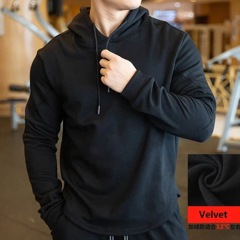 Winter Cotton Thick Velvet Mens Running Jackets Outdoor Sports Hoodies Jogging Hooded Sportswear Gym Sweatshirts Fitness Jackets