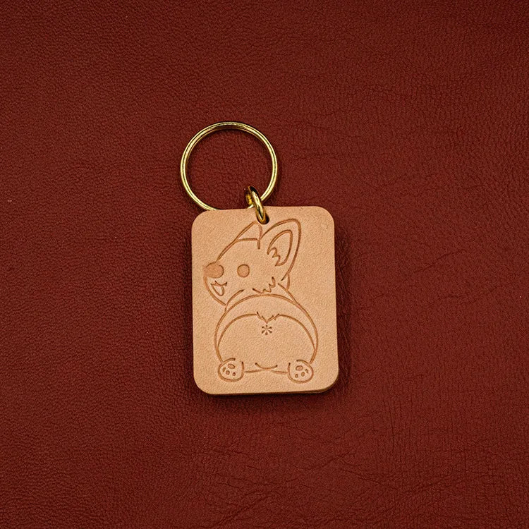 Corgi Cute Keychain Leather Cowhide Key Chain Pendant Pet Dog Shiba Inu Bag Charm Key Ring Gift for Girl Besties Accessories