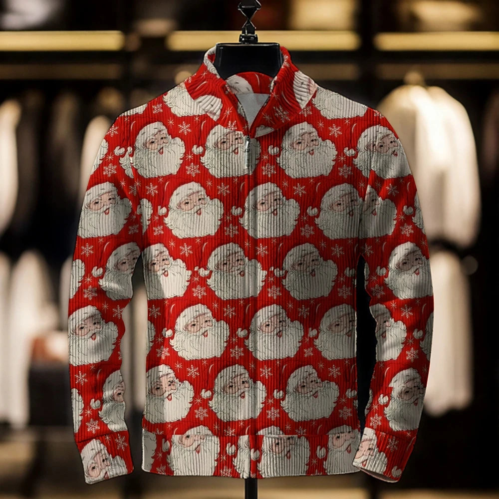 2024 Men’s Casual Christmas 3D Print Sweater Cardigan Loose Outerwear Coat, Winter Men’s Fashion Jacket, Casual Men’s Clothing