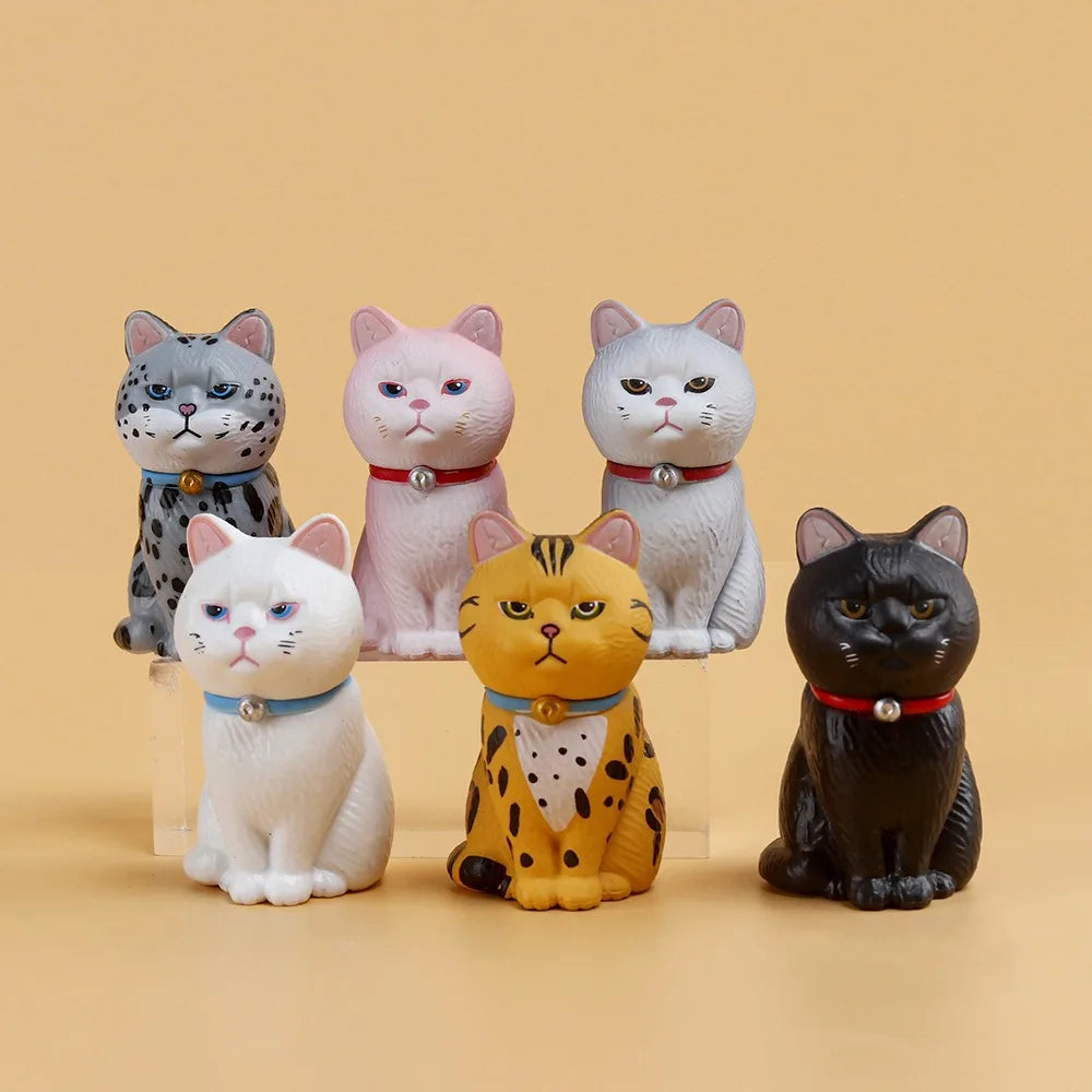 PVC Statue Simulated Cat Model Doll Small Bell Mini Sitting Cat Figure Toy Black Cat Cartoon Mini Cat Ornament Desktop Decor