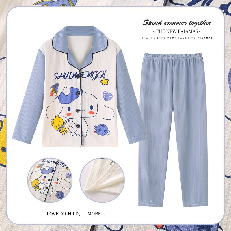 Girls' Autumn Jacquard Strips Sleepwear Pajama Robe Children's Clothing Mother Kids