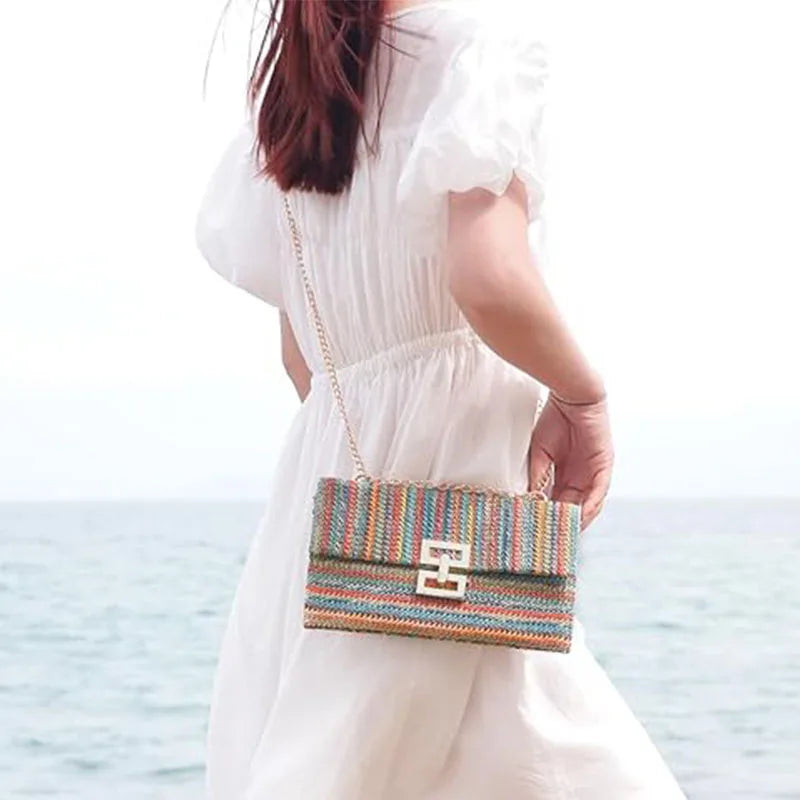 Envelope Straw Woven Clutch Handbags for Women 2024 Trend Summer Wicker Rattan Wallet Purse Beach Shoulder Chain Messenger Bags