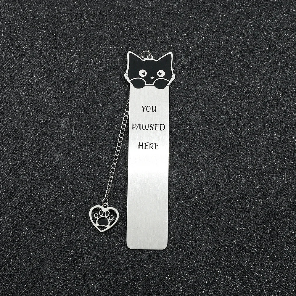 Cute Cat Metal Bookmark,Funny You Pawsed Here Cat Stainless Steel Bookmarks with Tassel, Reading Supplies Gift for Cat Book Love