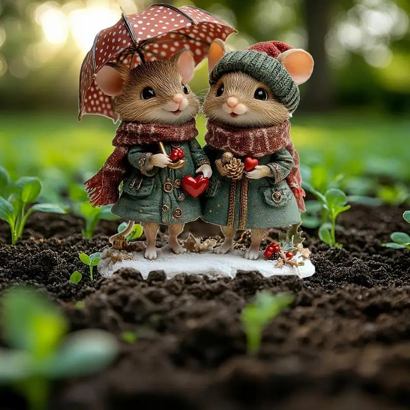 Squirrel Garden Stake 2D Valentine's Day Squirrel Lawn Sign With Stake Squirrel Lover Stake With Umbrella Scarf For Valentine's