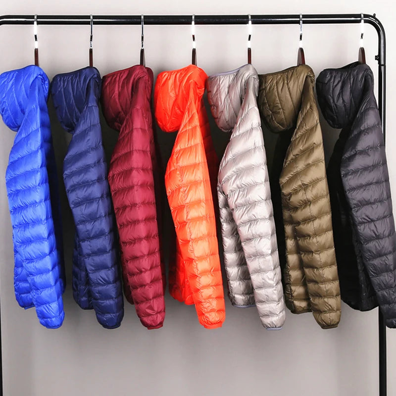 Men's Spring Ultra Lightweight Packable Down Jacket Hooded Breathable Coat Plus Size Men Hoodies Coat Feather Clothing 2024