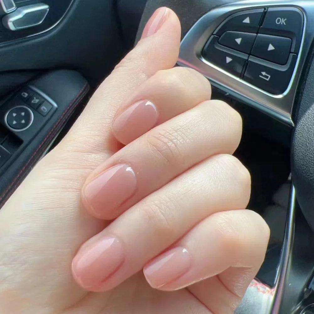 Gentle Nude Pink Color Fake Nails for Women Daily DIY Manicure Short Square Press on Nails Wearable Stick-on False Nail 24Pcs