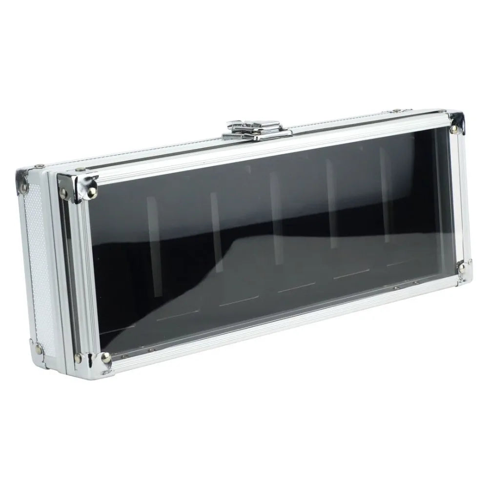 SZanbana 6Slot Watch Box Watch Display Case Aluminum Glass Top Jewelry Storage Organizer Velvet Pillow with Lock For Men & Women