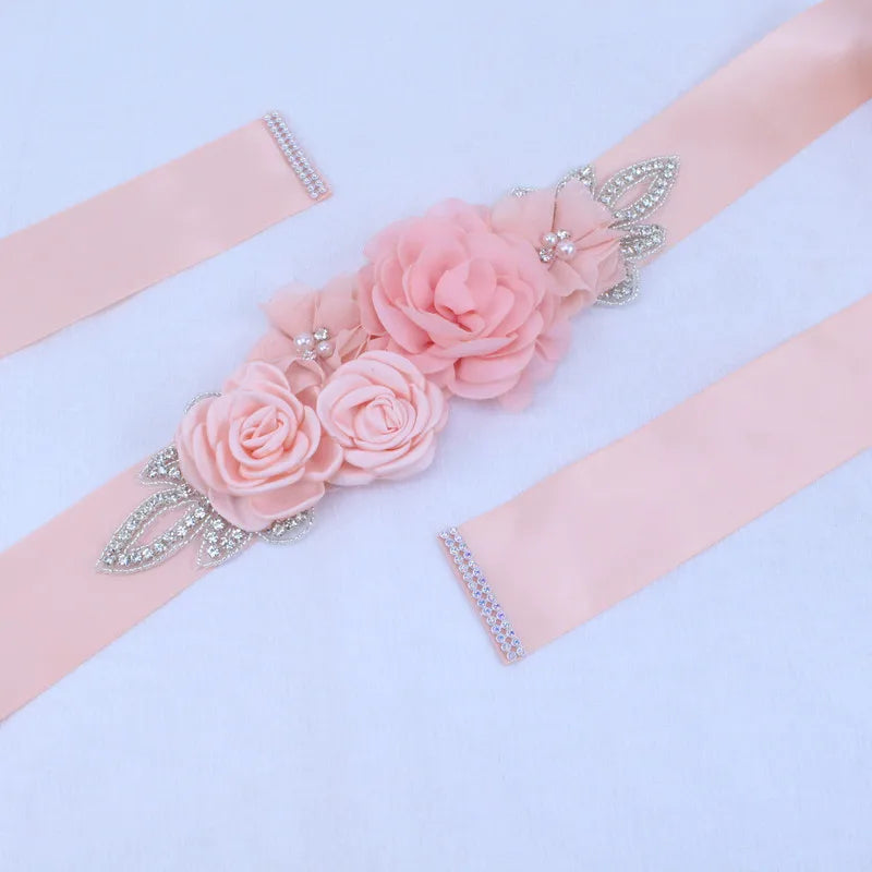 Wedding Belts White Ivory Flowers Pearls Satin Flower Rhinestone Decoration Accessories Elegant Bridesmaids Women Dresses Sash