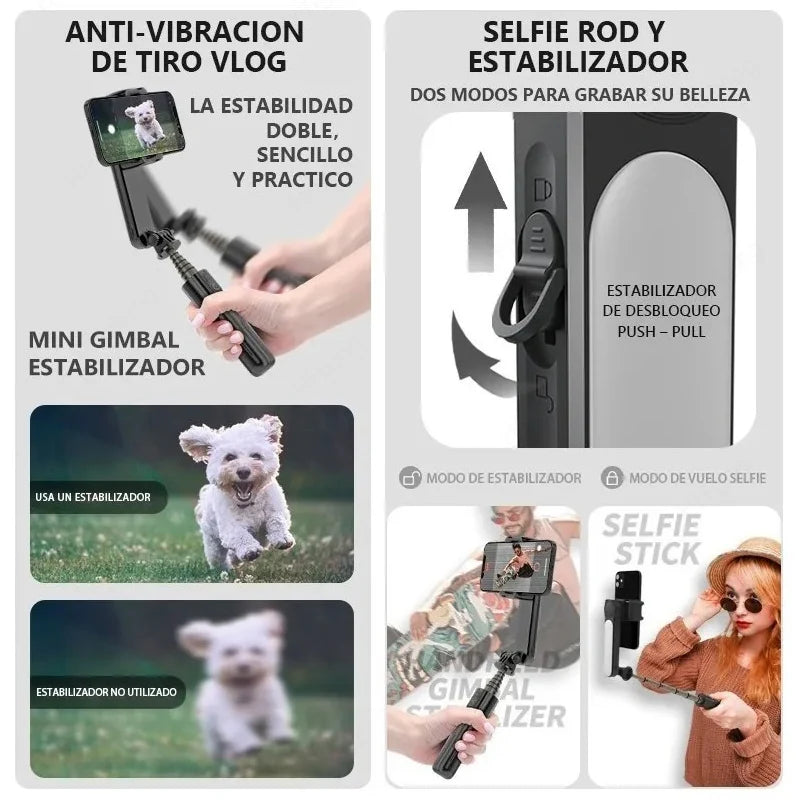 عصا سيلفي مثبتة بمحور Gimbal من EARDECO مع ضوء تعبئة لاسلكي وبلوتوث لهاتف HUAWEI Xiaomi IPhone الهاتف المحمول الذكي 