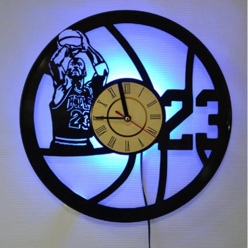 Basketball Wall Clock LED Remote Control Light Basketball Player Vinyl Record Wall Clock Dunk Basketball Home Decoration Gift