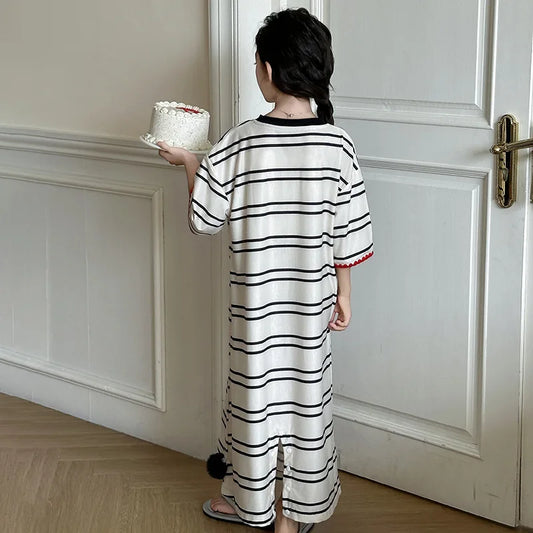 Girls Skirt Nightdress Summer Children Pajama Girls 2024 New Summer Women Thin Family Home Simple Casual Dress Children