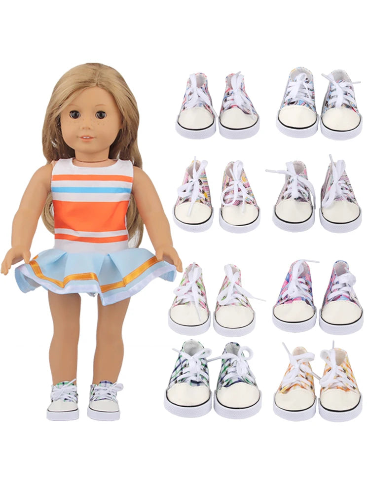 Canvas Cloth 7cm Shoes For 18 Inch American And 43cm New Born Baby Doll Shoes Clothes Accessories For Our generation Girl Dolls