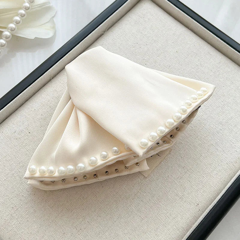 New Fashion Large Solid Colour Satin Pearl Bow Hair Clips Elegant ponytail clip Sweet Girl Hair Clip Headwear Hair Accessories