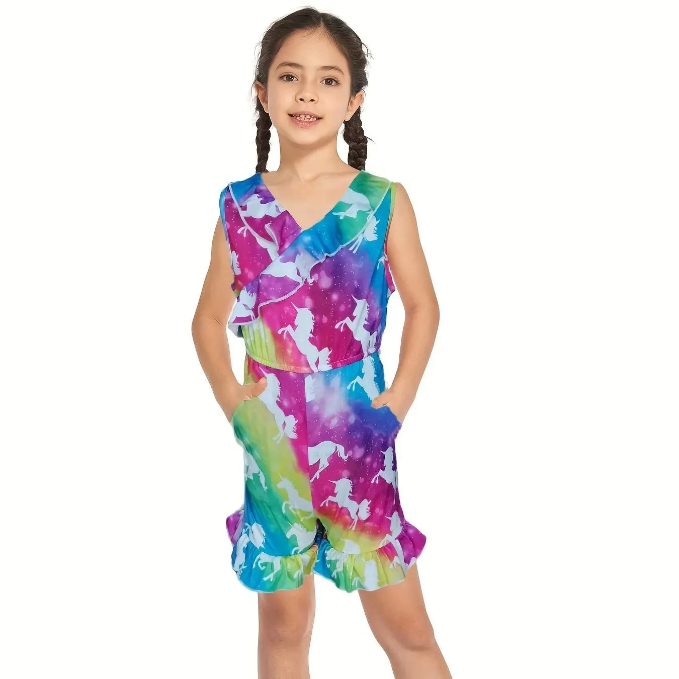 Cutest Girl Floral Printing Jumper With Pockets Unicorn Flutter Ruffle Casual Everyday Wear Clothes