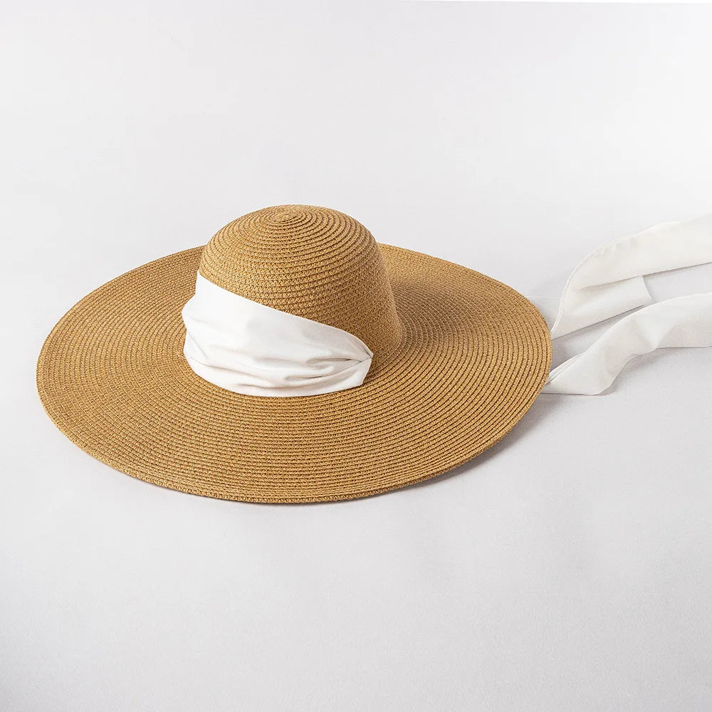 Straw Hat Ladies 12.5cm Wide Brim Beach Hat Outdoor Holiday SunHat