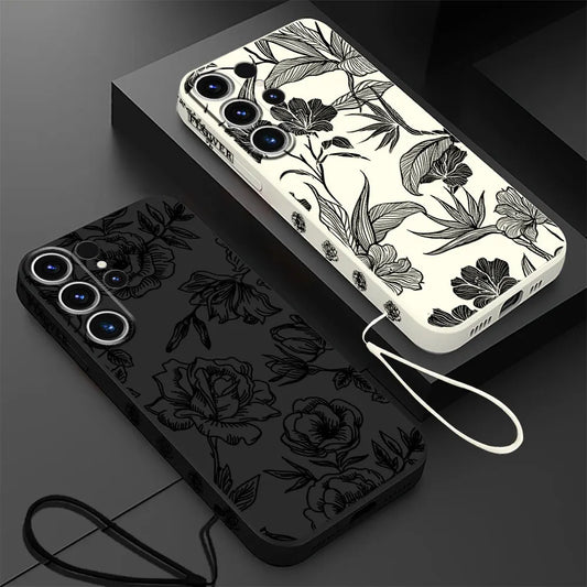 Flower Line Art Phone Case for Samsung Galaxy S22 S21 Plus S24 Ultra S20 FE S23 Ultra 5G S23 5G S22 Soft Silicone Cover