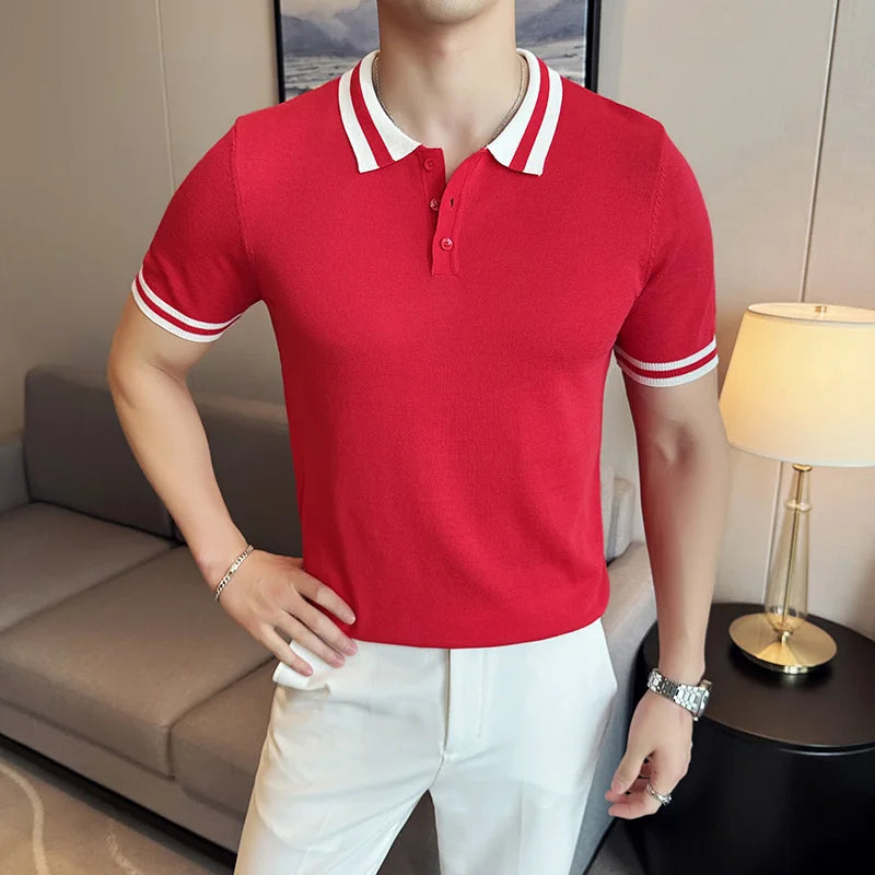 Summer Knitted Polo Shirt Men Short Sleeve Casual Business T-shirts Fashion Lapel Knitted Pullover Office Social POLO T-shirt mon !!!