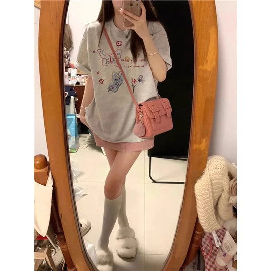 2025 New Arrival  clothes Simple Style Women's Summer Loose Casual Round Neck Niche Top T-Shirt Print Butterfly Ladies Clothes T-shirts