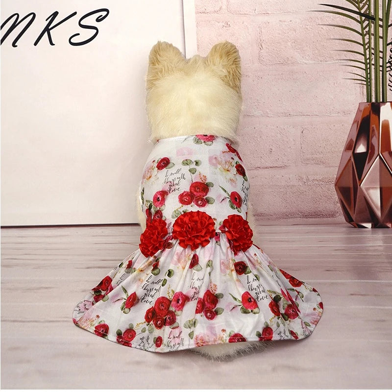 Pet Dog Clothes Valentines Day Dress for Dogs Clothing Cat Small Heart Print Spring Fashion Girl Chihuahua Pet Products 2024