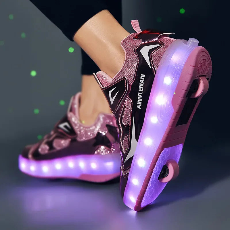 Roller Skate Shoes Children Boys Girls Gift Kids Sneakers 2025 Student Outdoor Casual Sports Light LED Flashing 2 Wheels Boots