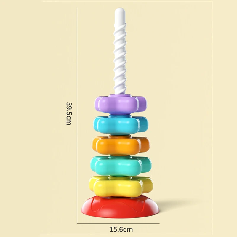 Rainbow Turret Stacking Music Color Nesting Ring 1-3 Years Old Infant Baby Turn Turret Puzzle Montessori Early Education Toys