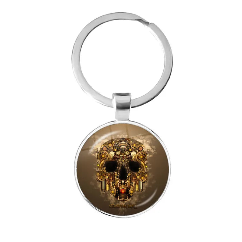 Fashion Colorful Sugar Skull Keychain Mexico Folk Art Patterns Glass Pendant Key Chain Jewelry Holiday Gift