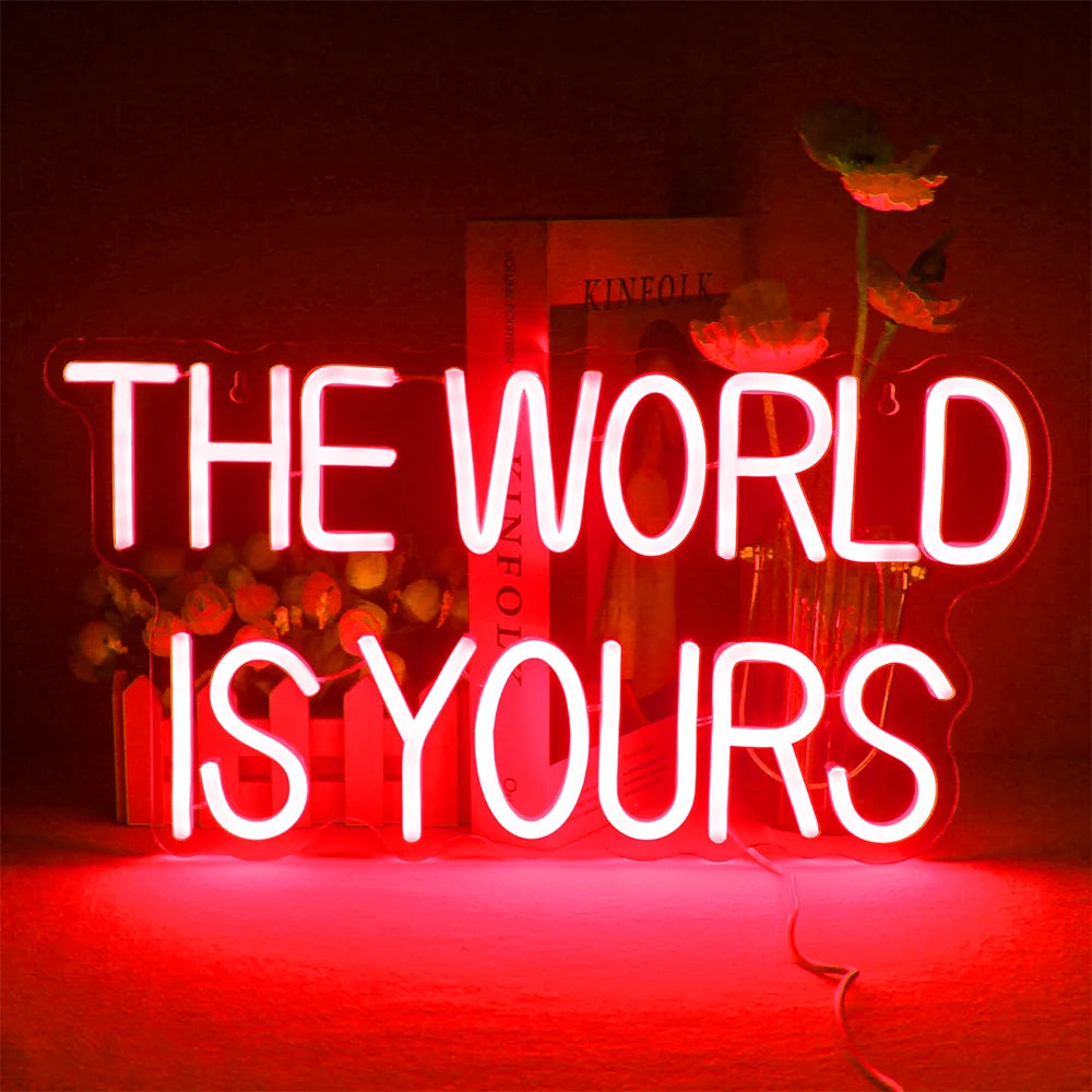 The World Is Yours Neon Sign Pink Led Neon Light for Room Wall Decor Wedding Engagement Valentines Day Led Neon Signs USB Neon
