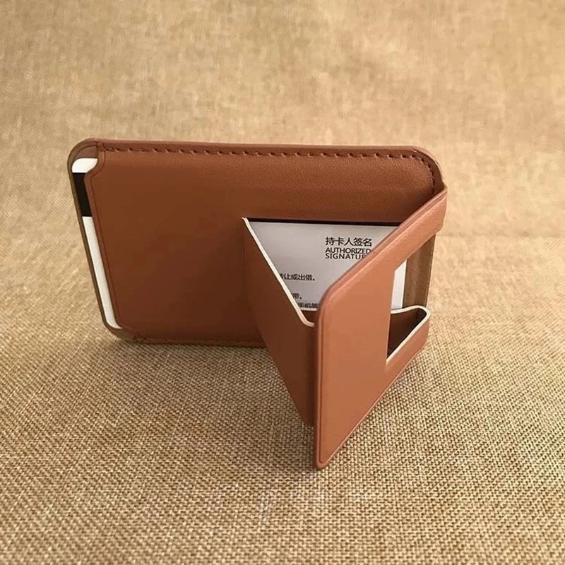 Magnetische Kickstand-Geldbörse mit Ständer, Telefonkartenhalter, Hülle für MagSafe iPhone 13 12 14 Pro Max, Mag Safe Rückseite mit Lederbezug 