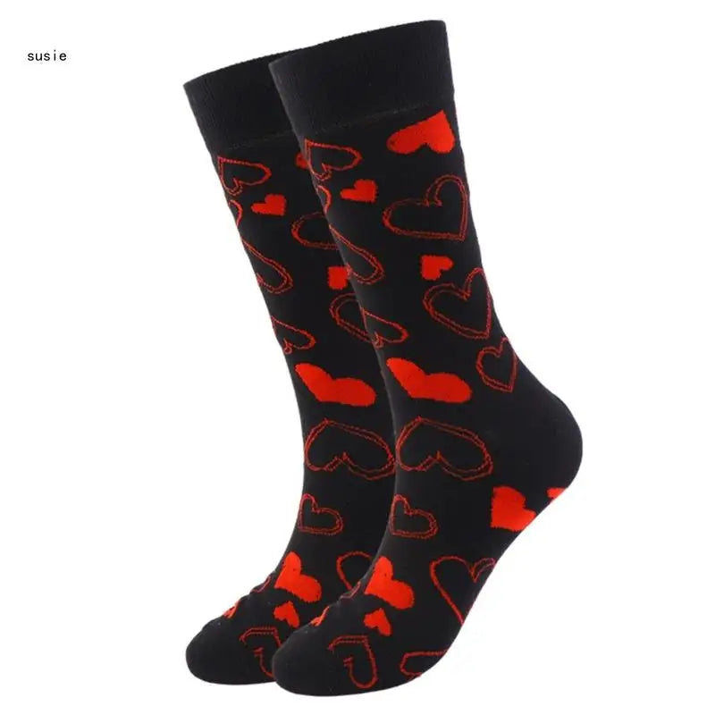 Cotton Middle Calf Socks for Him and Her Heart Lips Pattern for Valentines Day X7YA
