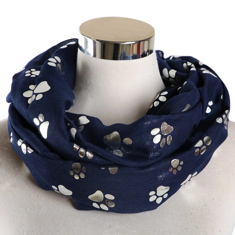 FOXMOTHER New Fashion Foil Sliver White Pink Black Cat Dog Paw Scarf For Pet Dog Lover Mother Gifts Women Scarves