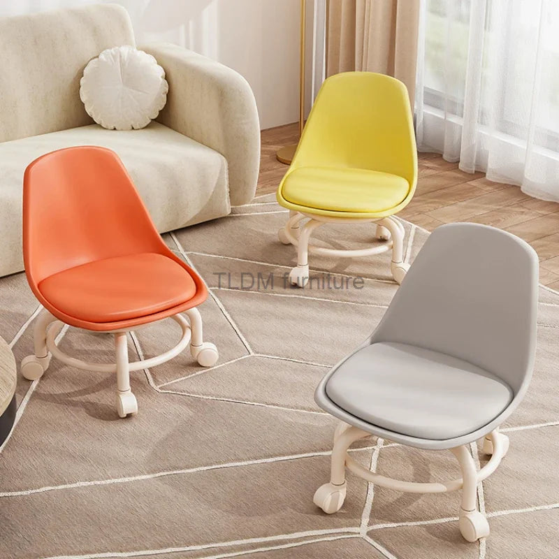 Kids Chair Solid Color Pulley Rotating Stool Wheeled Home Mobile Soft Low Footstool home improvement