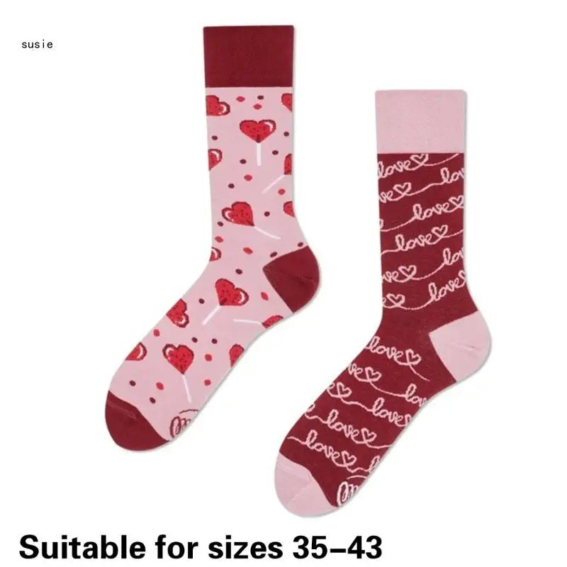 Cotton Middle Calf Socks for Him and Her Heart Lips Pattern for Valentines Day X7YA