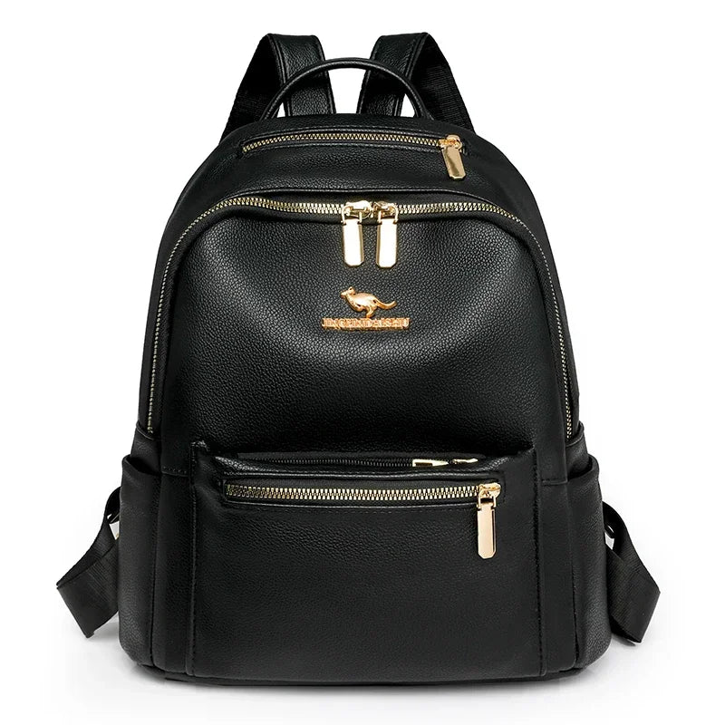 Fashion Zipper Pu Solid Causal Large Capacity Youth Backpacks 2025 Hot Sale Sewing Thread Versatile Classic Schoolbags for Women