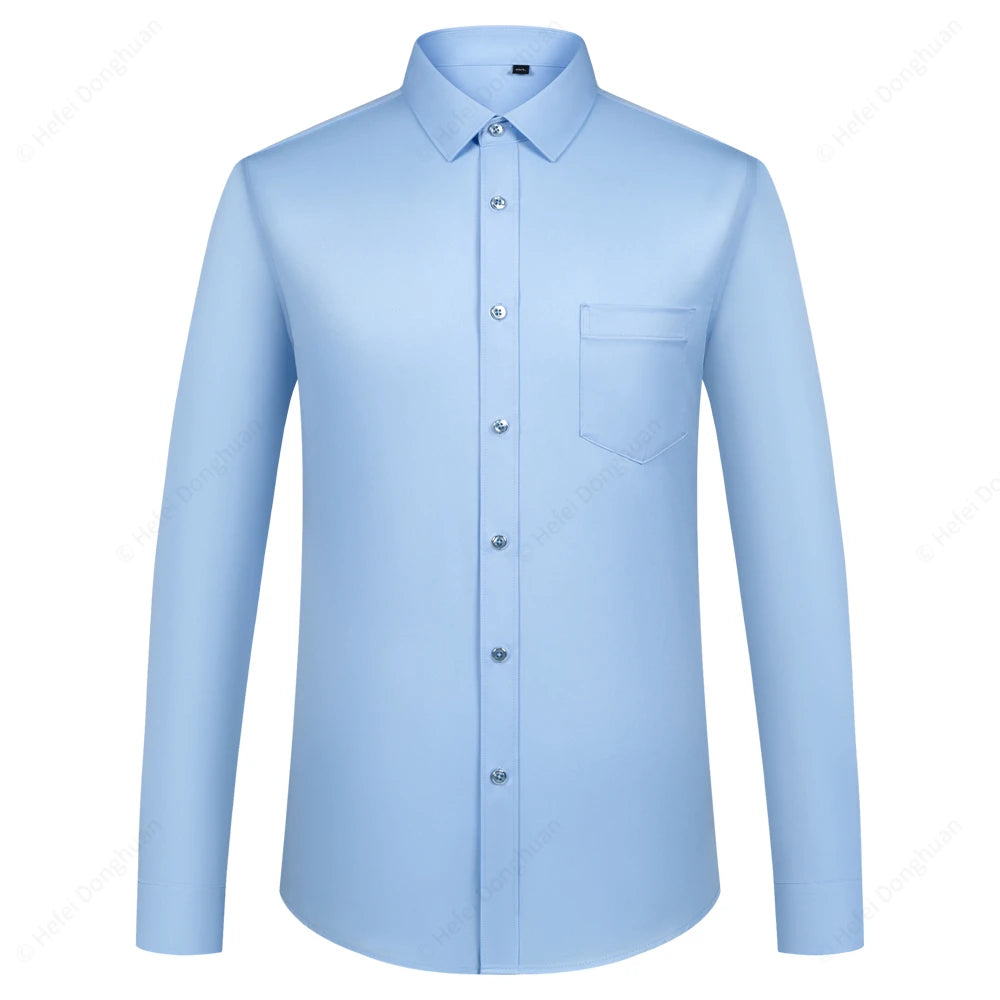 Men‘s Long Sleeve Silk-Like Satin Smooth Formal Shirt, Comfort Slight Stretch Wrinkle-Free Regular Fit Solid Color Dress Shirts