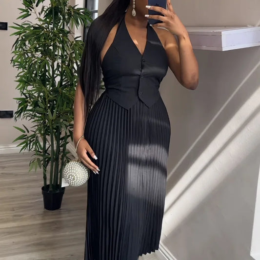 Women's suit 2024 summer new fashion halter waistcoat casual skirt two-piece set clothes
