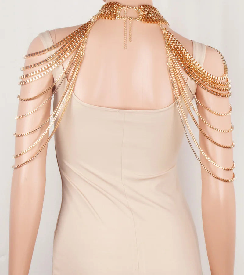 Chran New Stunning Gold Color Body shoulder Chain JEWELRY Necklace Waist  Bikini Harness Dress Decor Slave Chain Jewellry BDC825