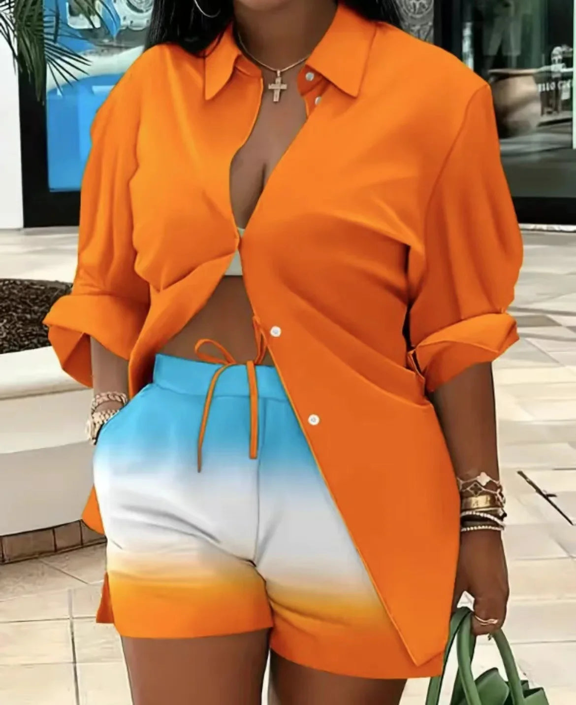 2025 Clothes for Women Fashion Women Long Sleeve Printing Two Piece Sets Womens Outifits Top Short Matching Sets Women Clothing