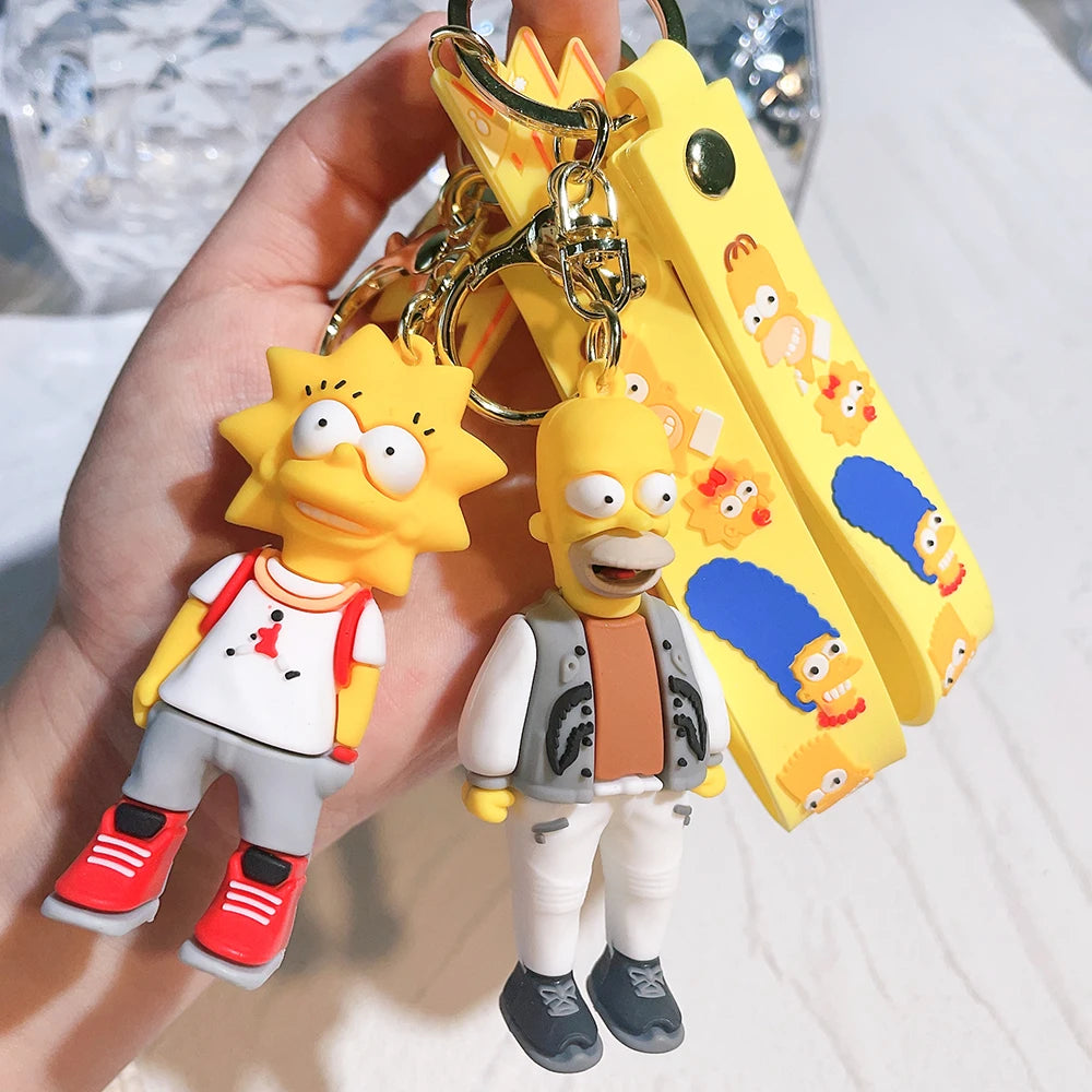 Disney Simpsons Keychain Cartoon Action Figure Key Chain Baby Pendant Couples Fashion Car Accessories Gifts Keyring Cute