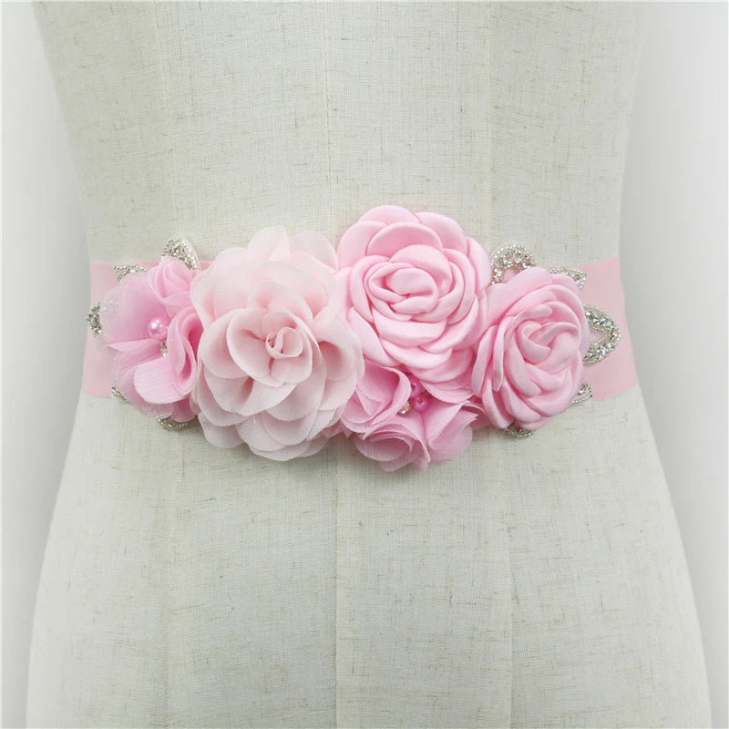 Wedding Belts White Ivory Flowers Pearls Satin Flower Rhinestone Decoration Accessories Elegant Bridesmaids Women Dresses Sash