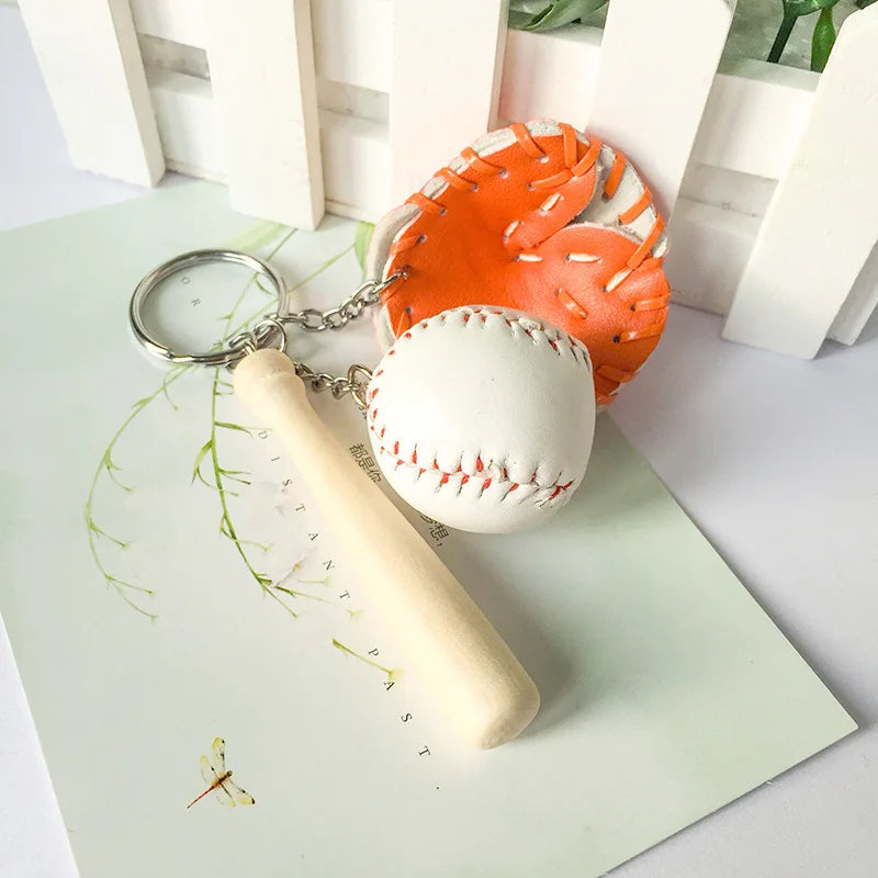 Creative Baseball Three-Piece Baseball Glove Wooden Key Chain Sports Car Key Ring Gifts For Men And Women Gifts For Men