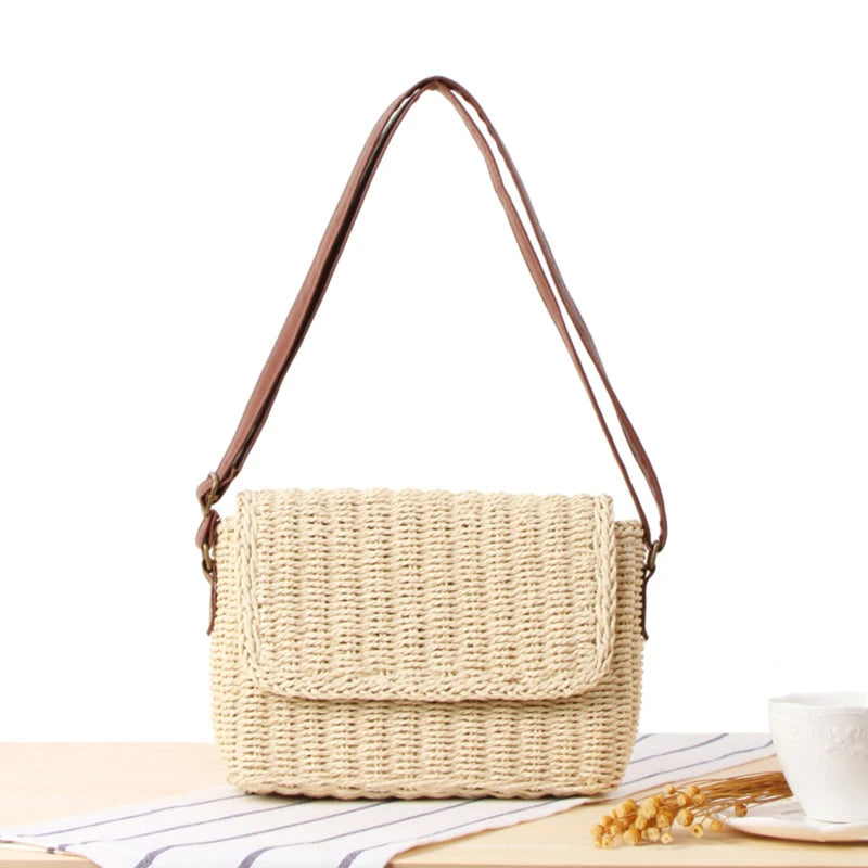Fashion Rattan Women Shoulder Bags Small Designer Handbags Lady Wicker Woven Crossbody Bag Summer Beach Straw Messenger Purses