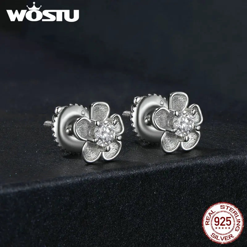 WOSTU 925 Sterling Silver 0.1 CT moissanite Sakura blossoms Flower Stud earrings Pearl Drop earrings Moissanite Wedding jewelry
