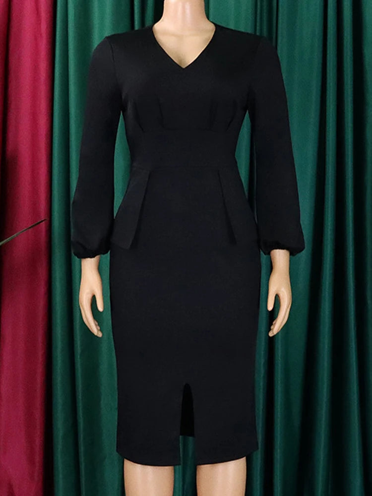 FairyShely 2025 Spring Bodycon Plus Size Dress Women Large Solid Big Sheath Dresses Lady Long Sleeve Party Tight Curvy Dress