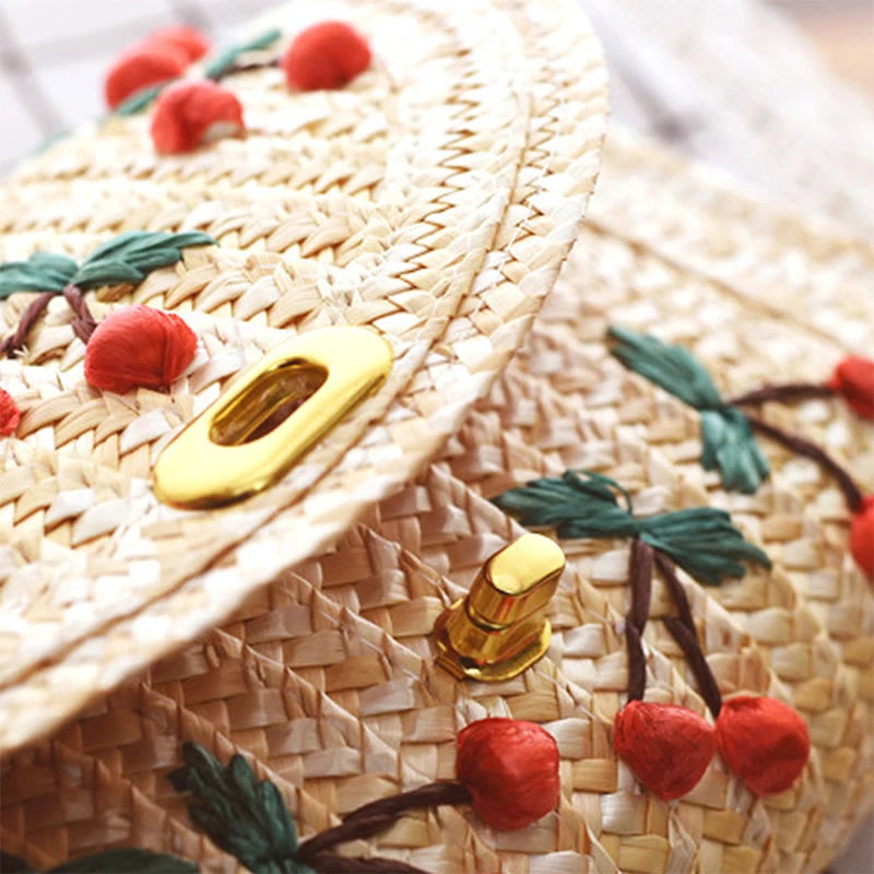 Fruit Pattern Clutch Bags for Women Rattan Weaving Beach Bag Small Women's Purse Handbags Bohemian Female Shoulder Bags