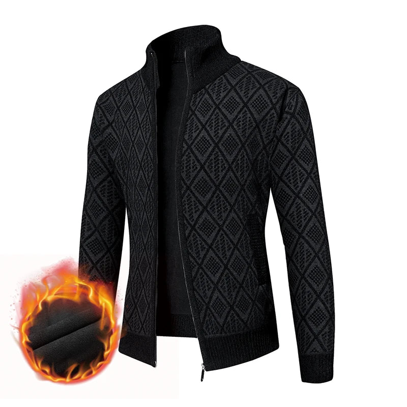 Top Quality Thick Velvet Zip Up New Brand Fashion Knit Cardigan Korean Sweater Casual Japanese Coats Jacket Mens Clothes 2025