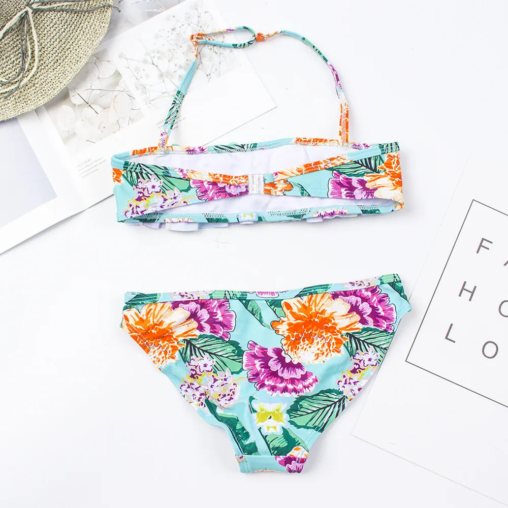 CHEAP Teen Kids Girls Swimwear Swimsuit Children Print Bandage Bikini 2024 Wholesale Brand Baby Girl Biquini Swimming Suit