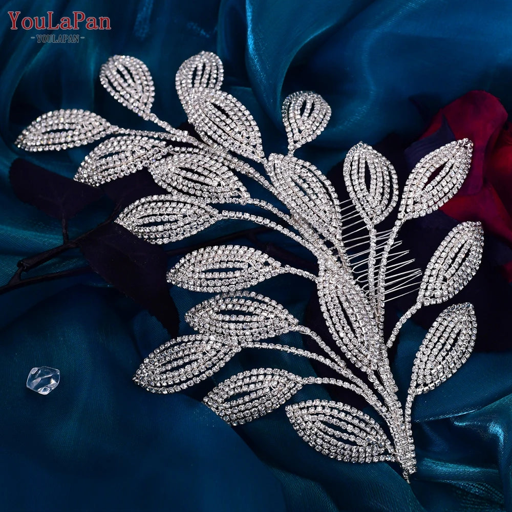 YouLaPan Bridal Hair Comb Wedding Hair Accessories Jewelry Bride Tiaras Luxury Headband Woman Crystal Leaf Headdresses HP452