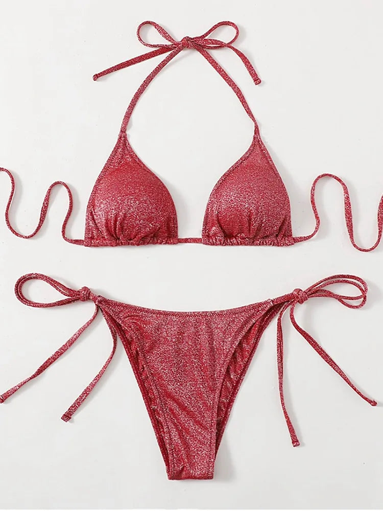 NHKDSASA Swimsuit 2022 New Swimwear Plus Size Bikini Set Arrival Halter Bandage Push Up Brazilian Biquini Separate Swimsuit