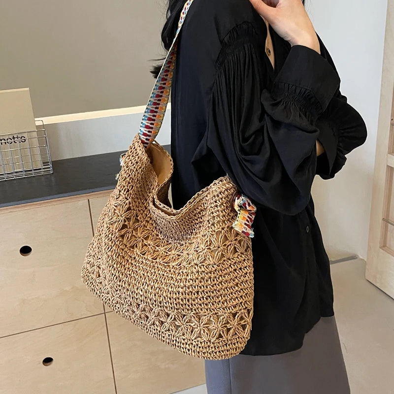 Large Design Straw Shoulder Bags for Women 2024 Y2K Korean Fashion Summer Shoulder Bags Travel Handbags and Purses Beach Bag